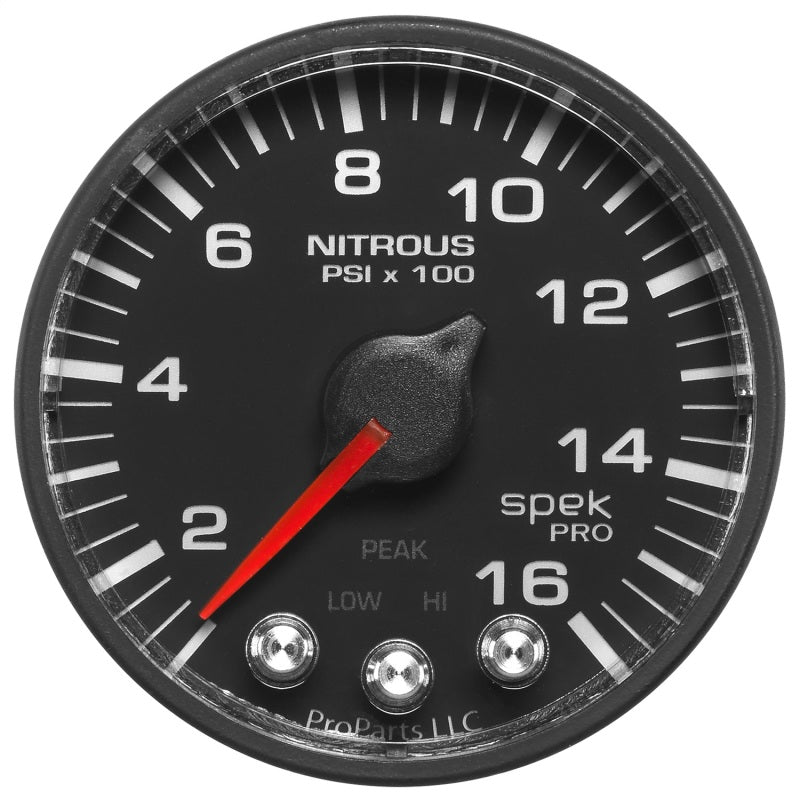 Autometer Spek-Pro Gauge Nitrous Press 2 1/16in 1600psi Stepper Motor W/Peak & Warn Blk/Blk P320328