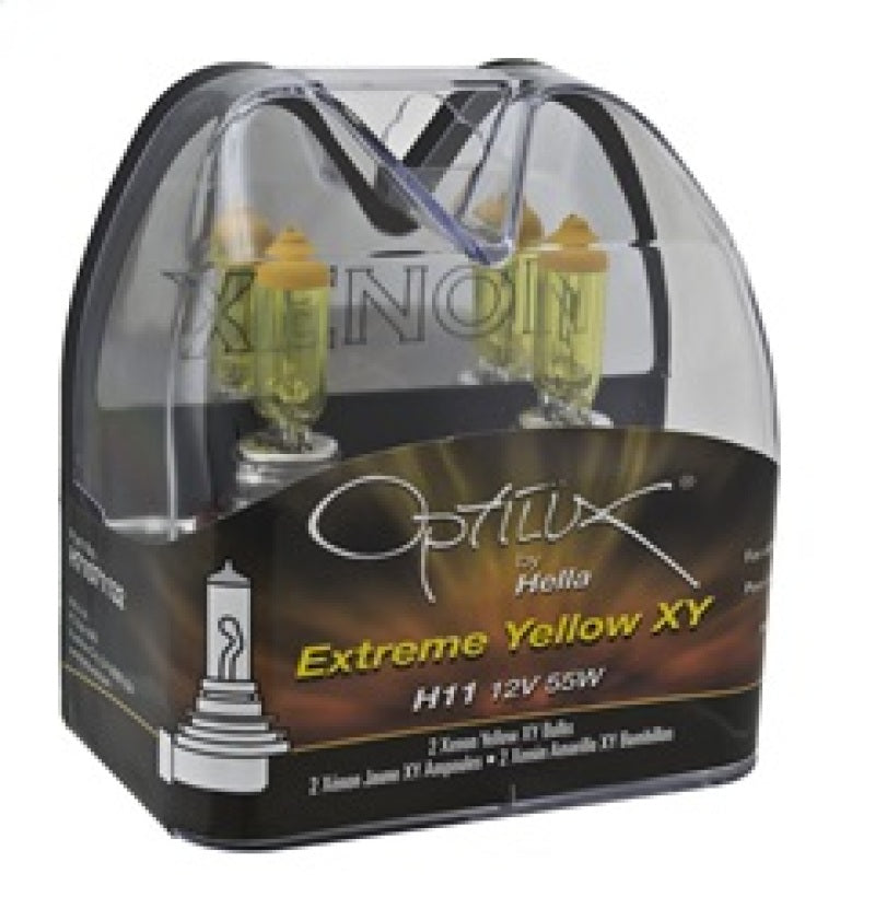 Hella Optilux H11 55W XY Extreme Yellow Bulbs (Pair) - eliteracefab.com