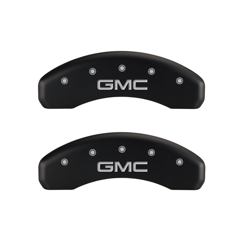 MGP 4 Caliper Covers Engraved Front & Rear GMC Red finish silver ch - eliteracefab.com