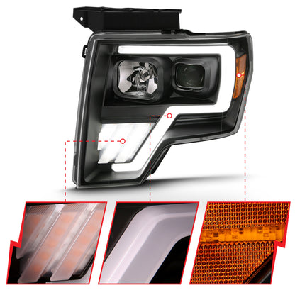 ANZO 2009-2013 Ford F-150 Projector Light Bar G4 Switchback H.L.Black Amber - eliteracefab.com