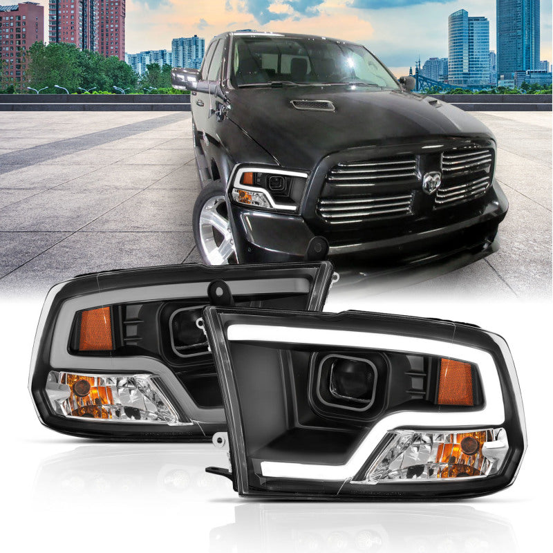 ANZO 09-18 Dodge Ram 1500 Plank Style Projector Headlights Black w/ Halo - eliteracefab.com