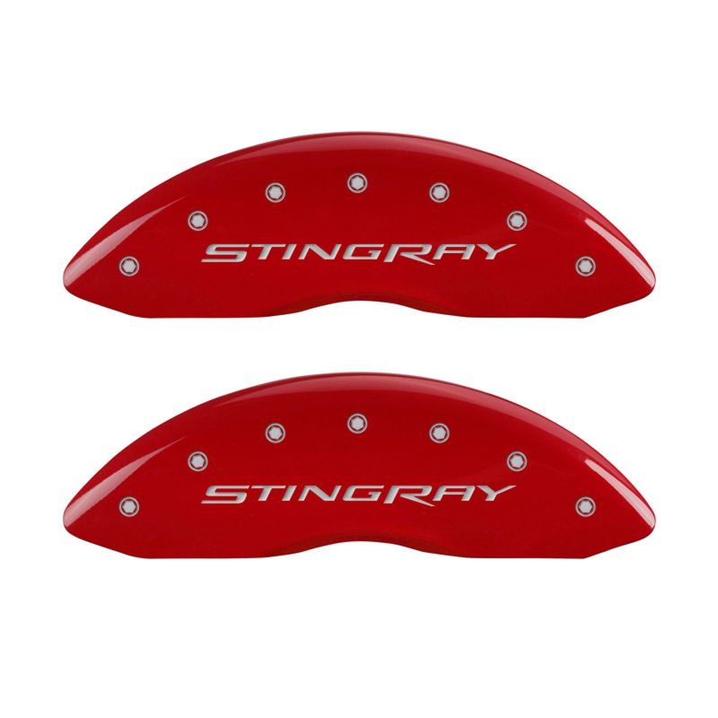 MGP 4 Caliper Covers Engraved Front & Rear Stingray Red finish silver ch - eliteracefab.com
