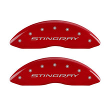Load image into Gallery viewer, MGP 4 Caliper Covers Engraved Front &amp; Rear Stingray Red finish silver ch - eliteracefab.com