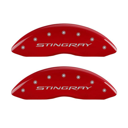 MGP 4 Caliper Covers Engraved Front & Rear Stingray Red finish silver ch - eliteracefab.com