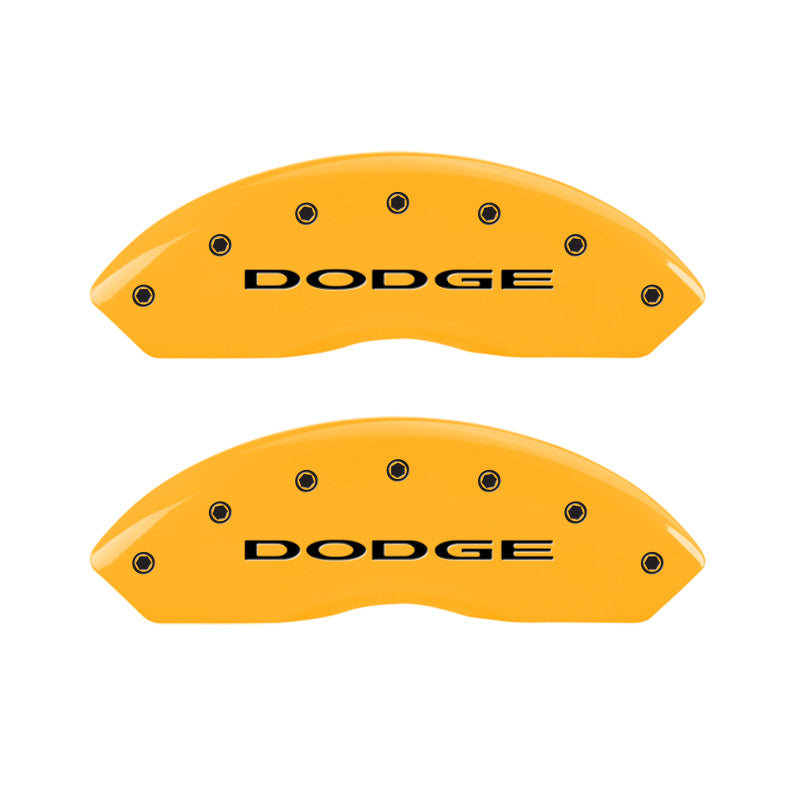 MGP 4 Caliper Covers Engraved Front & Rear With out stripes/Dodge Yellow finish black ch MGP