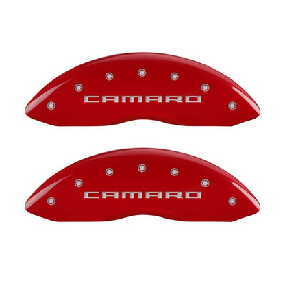 MGP 4 Caliper Covers Engraved Front Gen 5/Camaro Engraved Rear Gen 5/SS Red finish silver ch - eliteracefab.com