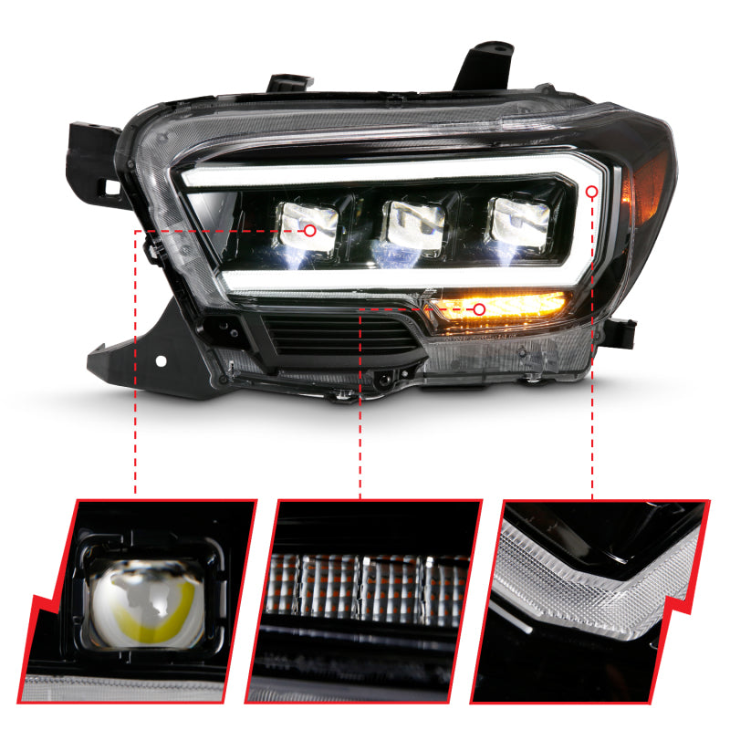 ANZO 2016-2018 Toyota Tacoma LED Projector Headlights Plank Style Black w/ Amber - eliteracefab.com