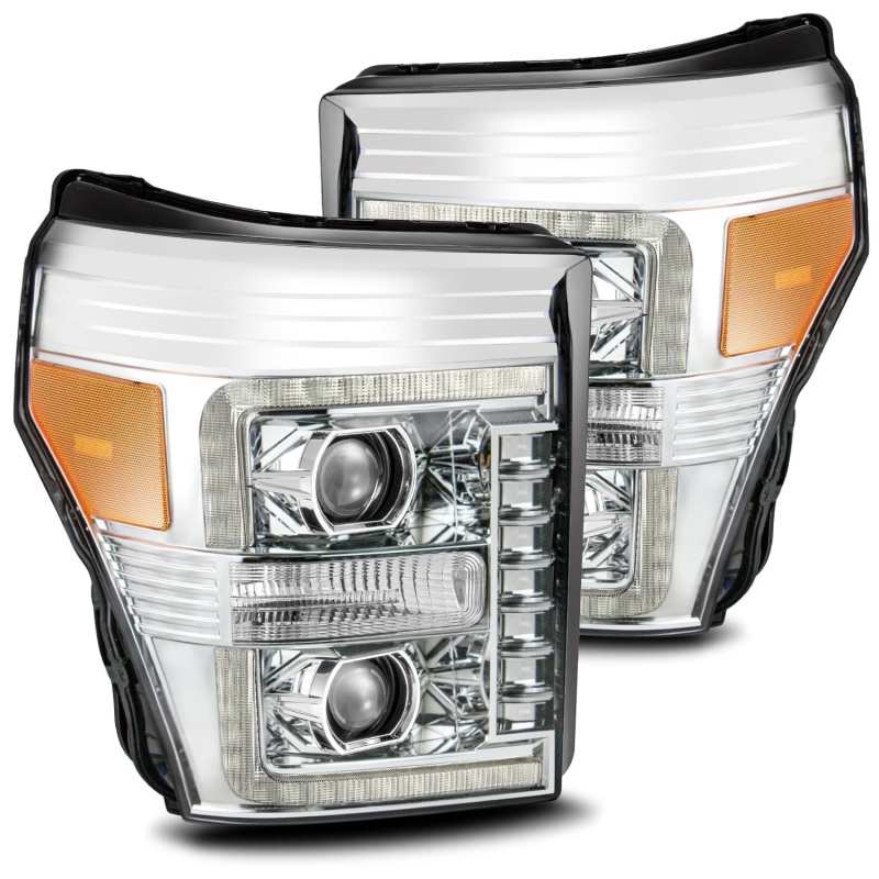 AlphaRex 880145 11-16 Ford F-350 SD LUXX LED Proj Headlights Plank Style Chrm w/Activ Light/Seq Signal/DRL