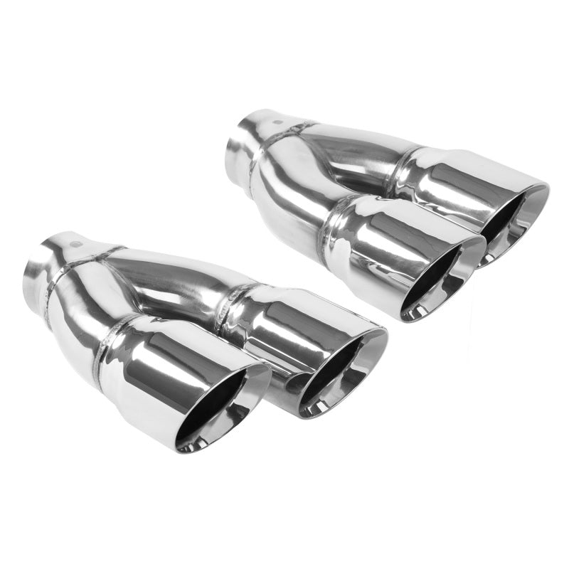 MagnaFlow Tip Stainless Double Wall Round Dual Outlet Polish 3in DIA 2.25in Inlet 9.75in Len (qty 2) - eliteracefab.com