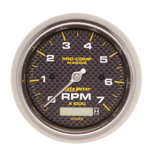 Autometer Marine Carbon Fiber Ultra-Lite 3-3/8in 7K RPM w/Hourmeter Tachometer Gauge 200890-40