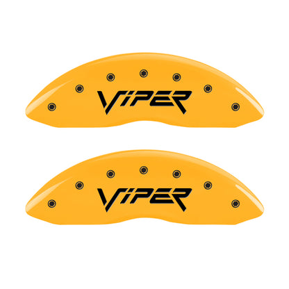 MGP 4 Caliper Covers Engraved Front & Rear Gen 2/Viper Yellow Finish Black Ch MGP