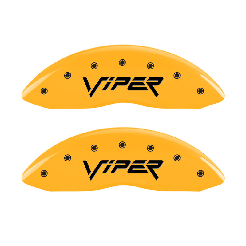 MGP 4 Caliper Covers Engraved Front & Rear Gen 2/Viper Yellow Finish Black Ch MGP