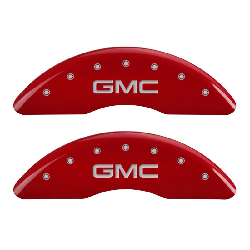 MGP 4 Caliper Covers Engraved Front & Rear GMC Red finish silver ch - eliteracefab.com