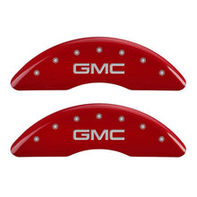 Load image into Gallery viewer, MGP 4 Caliper Covers Engraved Front &amp; Rear GMC Red finish silver ch - eliteracefab.com