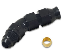 Load image into Gallery viewer, Vibrant 45 Degree 3/8in Tube to Male -6AN Flare Adapter w/ Olive Inserts - eliteracefab.com