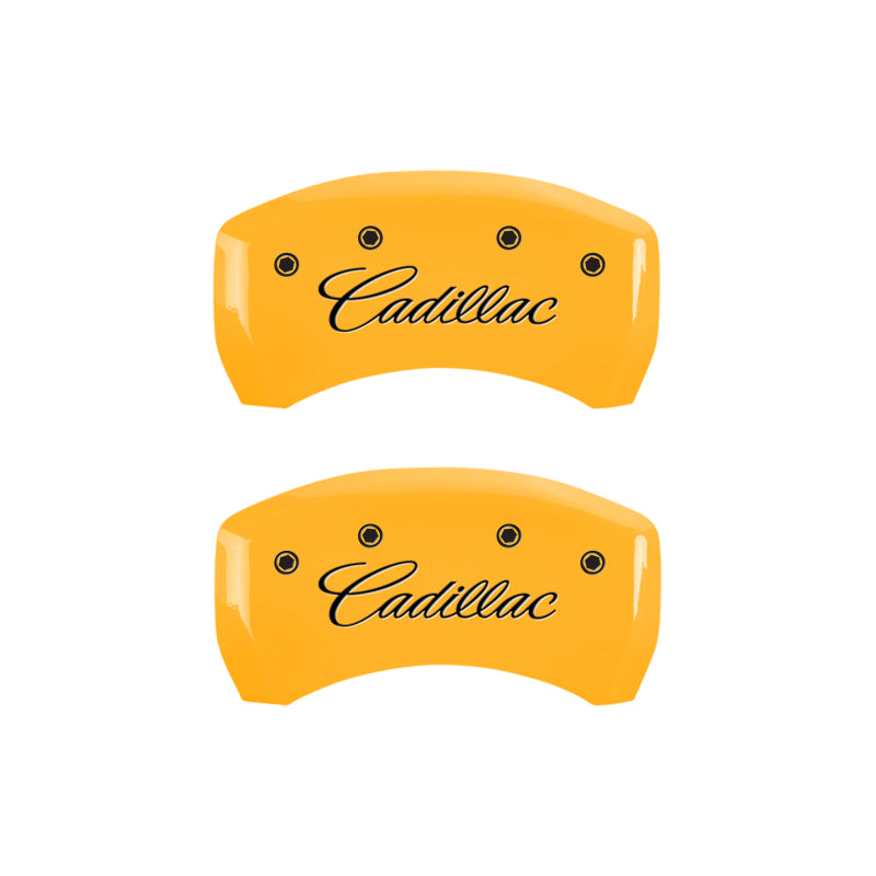 MGP 4 Caliper Covers Engraved F & R Cursive/Cadillac Yellow Finish Black Char 2017 Cadillac XT5 MGP