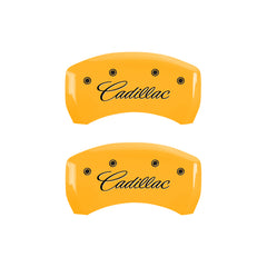 MGP 4 Caliper Covers Engraved F & R Cursive/Cadillac Yellow Finish Black Char 2017 Cadillac CT6