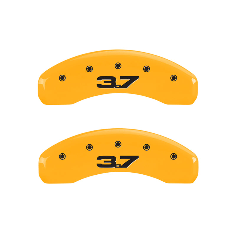 MGP 4 Caliper Covers Engraved Front 2015/Mustang Engraved Rear 2015/37 Yellow finish black ch MGP