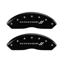 Load image into Gallery viewer, MGP 4 Caliper Covers Engraved Front &amp; Rear With stripes/Dodge Black finish silver ch MGP