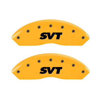 MGP 4 Caliper Covers Engraved Front & Rear SVT Yellow Finish Black Char 2003 Ford Mustang MGP