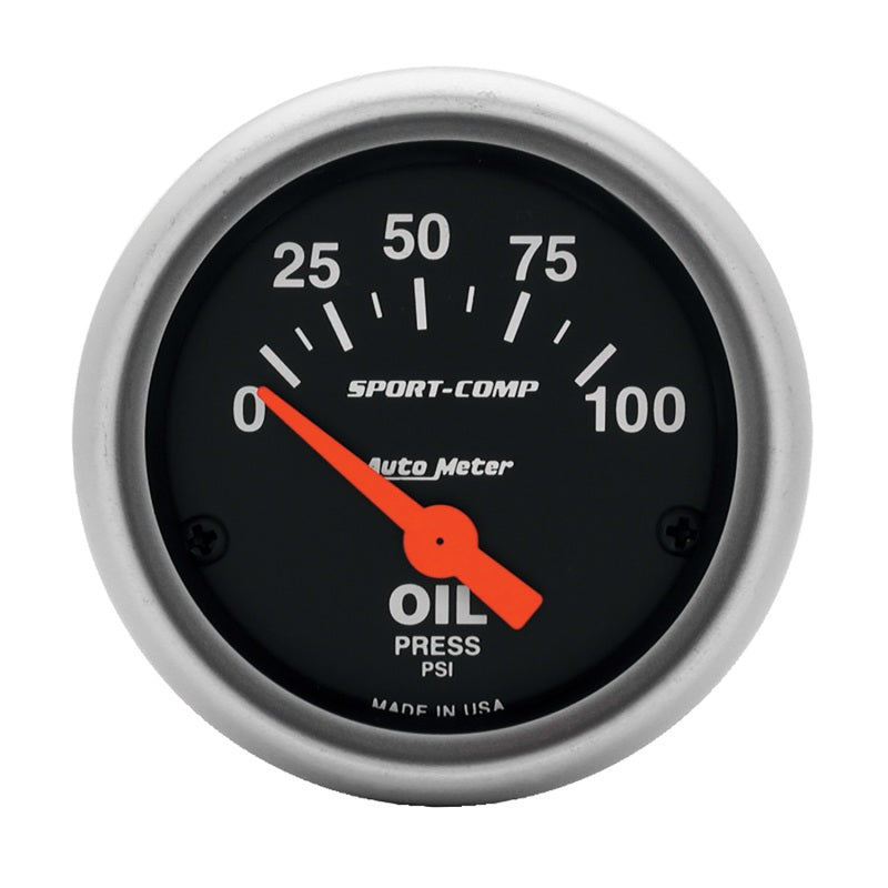 AutoMeter GAUGE; OIL PRESSURE; 2 1/16in.; 100PSI; ELECTRIC; SPORT-COMP - eliteracefab.com