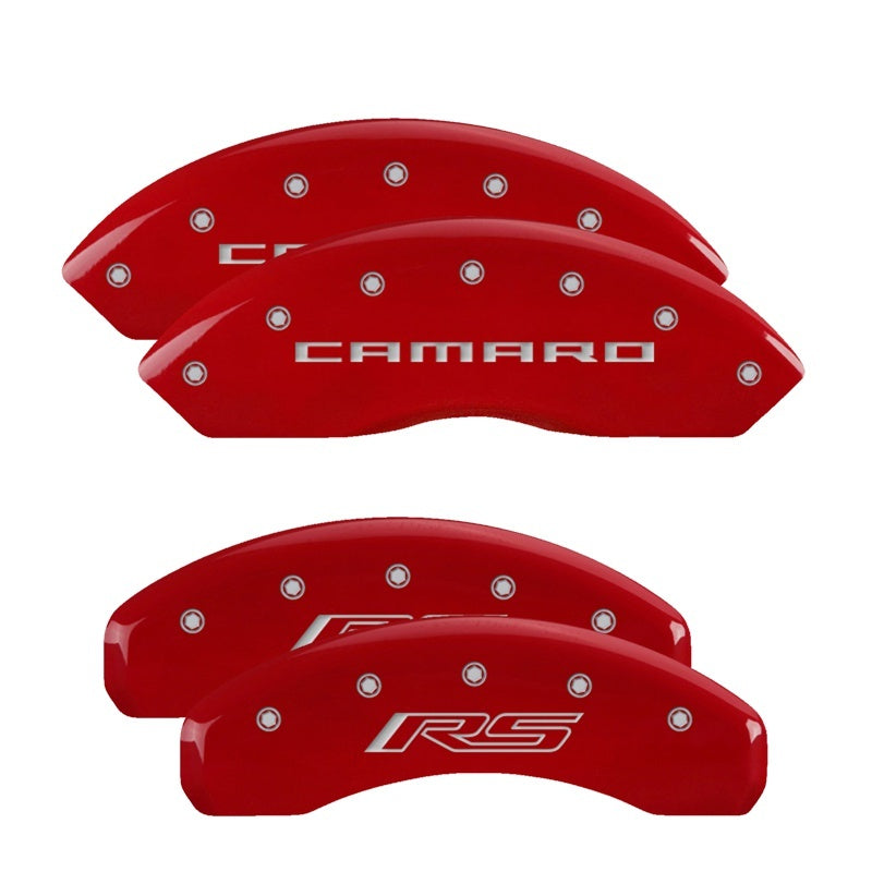 MGP 4 Caliper Covers Engraved Front Gen 5/Camaro Engraved Rear Gen 5/RS Red finish silver ch - eliteracefab.com