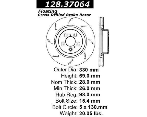 CENTRIC DRILLED OE DESIGN BRAKE ROTOR, 128.37064 - eliteracefab.com