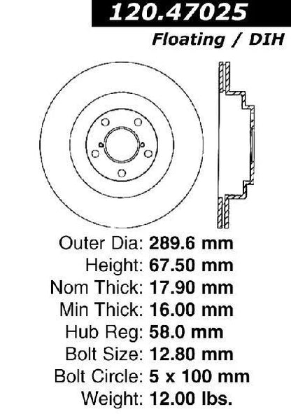 CENTRIC 06-07 WRX / 05-06 LGT REAR PERFORMANCE ROTOR, 120.47025 - eliteracefab.com