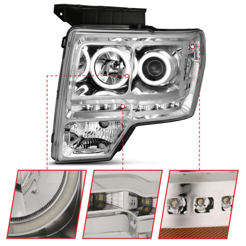 ANZO 2009-2014 Ford F-150 Projector Headlights w/ Halo Chrome (CCFL) G2 - eliteracefab.com