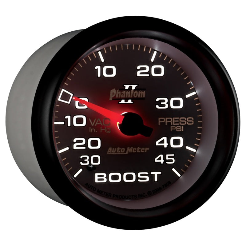 Autometer Phantom II 2-5/8in 30INHG-45PSI Phantom Mechanical Boost/Vacuum Gauge 7808