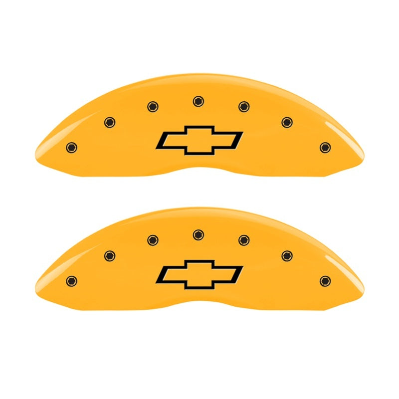 MGP Front set 2 Caliper Covers Engraved Front Bowtie Yellow finish black ch MGP