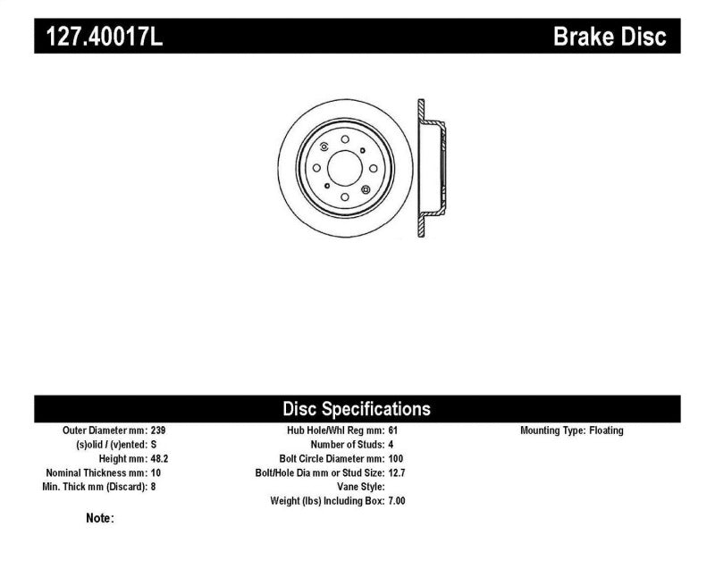 STOPTECH 90-96 ACURA INTEGRA / 97-01 INTEGRA (EXC. TYPE R) SLOTTED & DRILLED LEFT REAR ROTOR, 127.40017L - eliteracefab.com