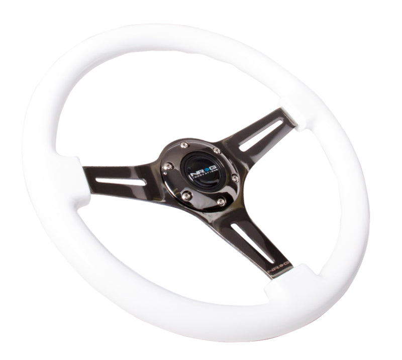 NRG Classic Wood Grain Steering Wheel 350mm Black 3-Spokes White Paint Grip - eliteracefab.com