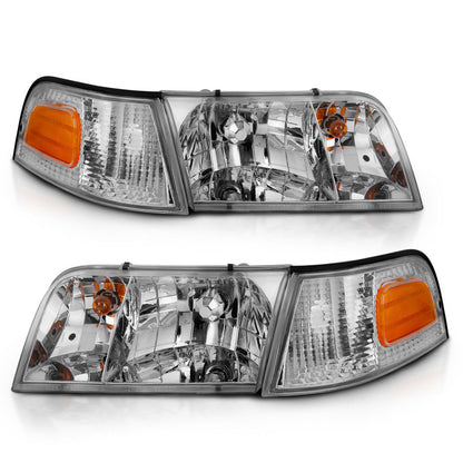 ANZO 1998-2005 Ford Crown Victoria Crystal Headlight Chrome With Bumper Light (OE) - eliteracefab.com