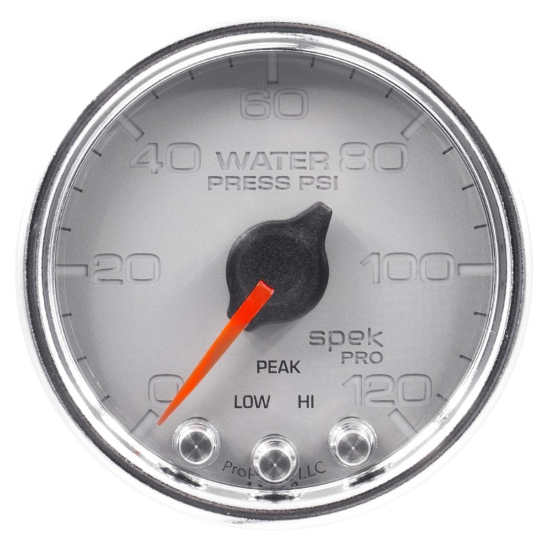 Autometer Spek-Pro Gauge Water Press 2 1/16in 120psi Stepper Motor W/Peak & Warn Slvr/Chrm P34521