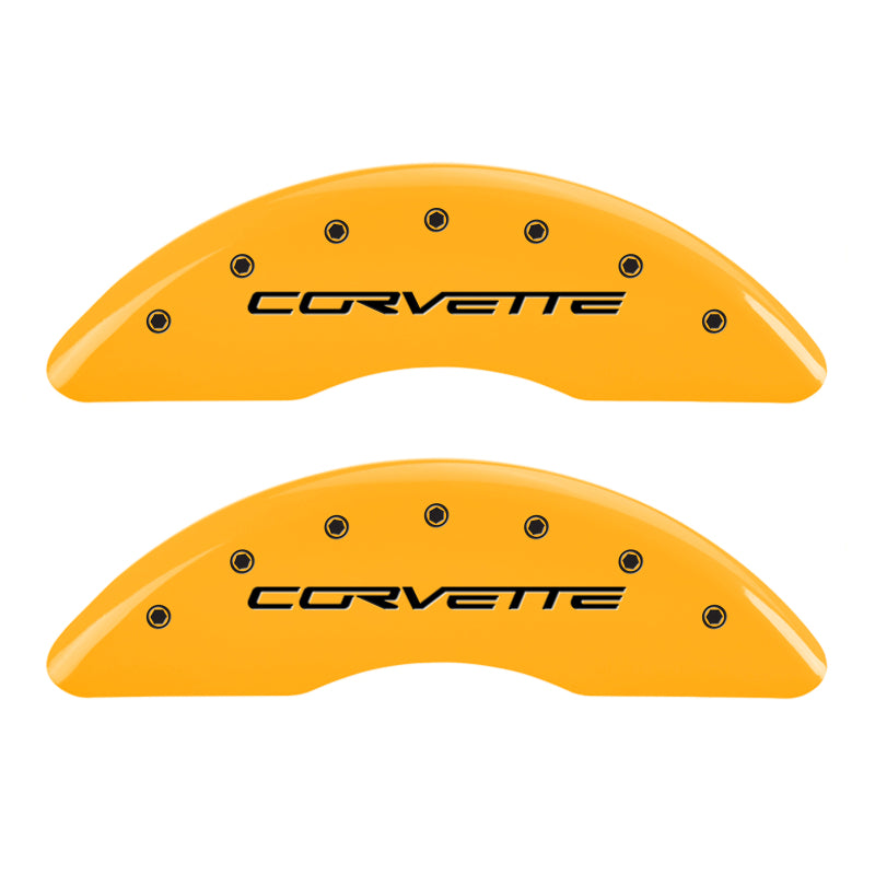 MGP 4 Caliper Covers Engraved Front C6/Corvette Engraved Rear C6/Z06 Yellow finish black ch MGP