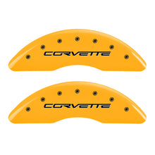 Load image into Gallery viewer, MGP 4 Caliper Covers Engraved Front C6/Corvette Engraved Rear C6/Z06 Yellow finish black ch MGP