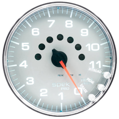 Autometer Spek-Pro Gauge Tachometer 5in 11K Rpm W/Shift Light & Peak Mem Silver/Chrome P23921