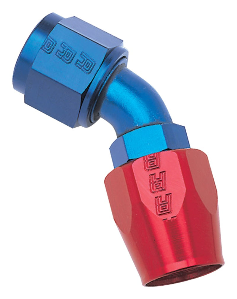 Russell Performance -8 AN Red/Blue 45 Degree Full Flow Hose End - eliteracefab.com