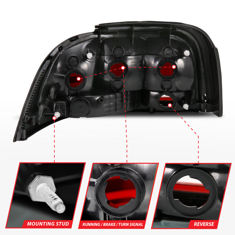 ANZO 1994-1998 Ford Mustang Taillight Dark Red Lens (OE Style) - eliteracefab.com