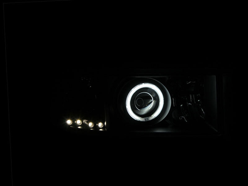 ANZO USA Dodge Ram W/O Sport Package Projector Headlights W/ Halo Black; 1994-2001 - eliteracefab.com