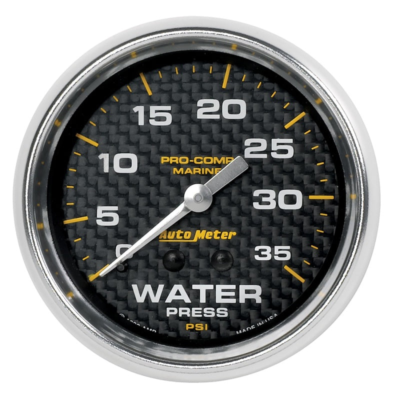 Autometer Marine Carbon Fiber Mechanical 2-5/8in 0-35PSI Water Pressure Gage 200773-40
