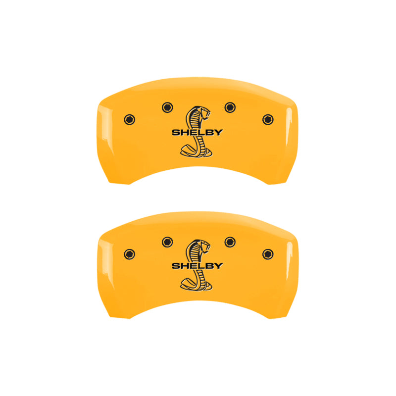 MGP 4 Caliper Covers Engraved Front Shelby Engraved Rear Tiffany Snake Yellow finish black ch MGP