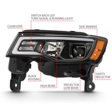 Load image into Gallery viewer, ANZO 2017-2018 Jeep Grand Cherokee Projector Headlights w/ Plank Style Switchback - Black w/ Amber - eliteracefab.com