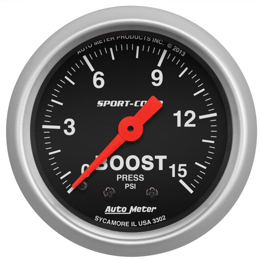 Autometer 2-1/16in 0-15 PSI Mechanical Sport-Comp Boost Pressure Gauge 3302