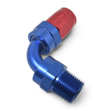 Load image into Gallery viewer, Russell Performance -10 AN Red/Blue 90 Deg Full Flow Swivel Pipe Thread Hose End (With 1/2in NPT)