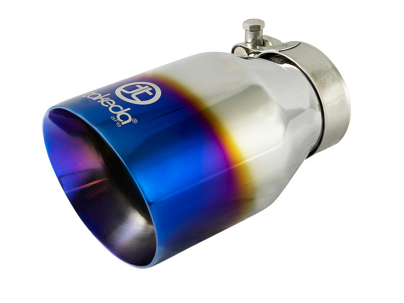 aFe Takeda 304 Stainless Steel Clamp-On Exhaust Tip 2.5in Inlet / 4in Outlet - Blue Flame - eliteracefab.com