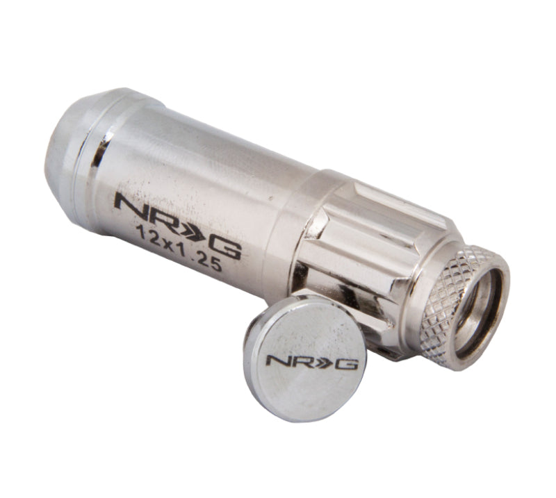 NRG 700 Series M12 X 1.25 Steel Lug Nut w/Dust Cap Cover Set 21 Pc w/Locks & Lock Socket - Silver - eliteracefab.com