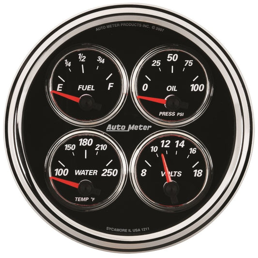 Autometer Designer Black II 100PSI/100-250 Deg F/8-18 Volt Oil Press/Water Temp/Volt/Fuel Quad Gauge 1224