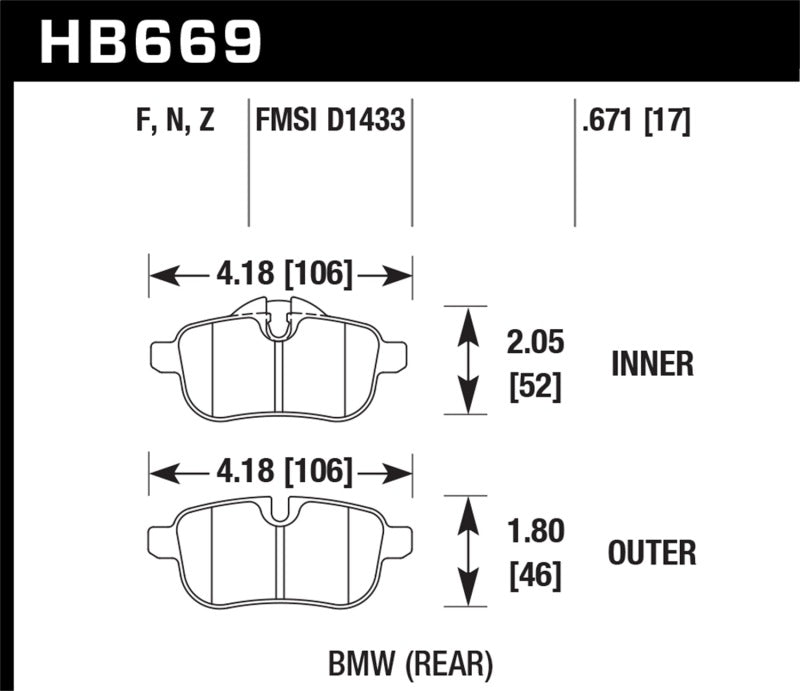 Hawk Performance HP+ Rear Brake Pads - HB669N.671 Hawk Performance